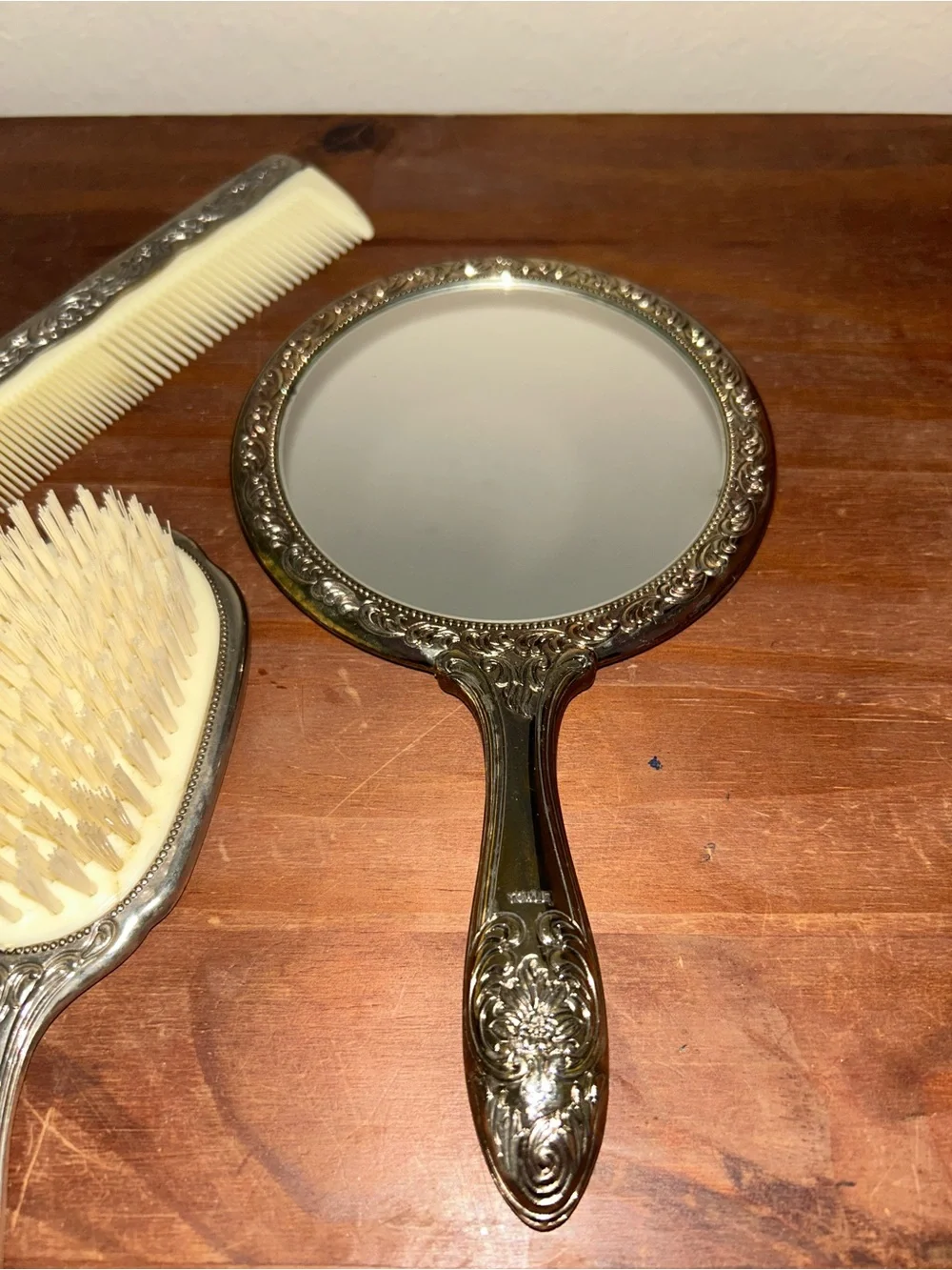 Vintage Towle Silverplated 3 Pc Dresser Set Vanity Mirror Brush Comb New